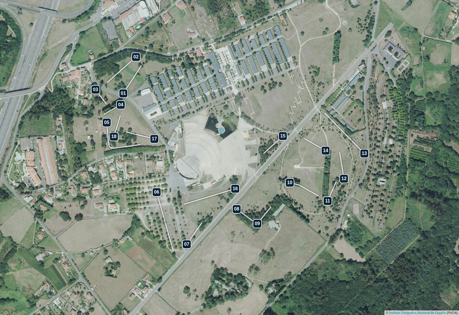 Mapa aéreo del recorrido de 18 hoyos del Monte do Gozo